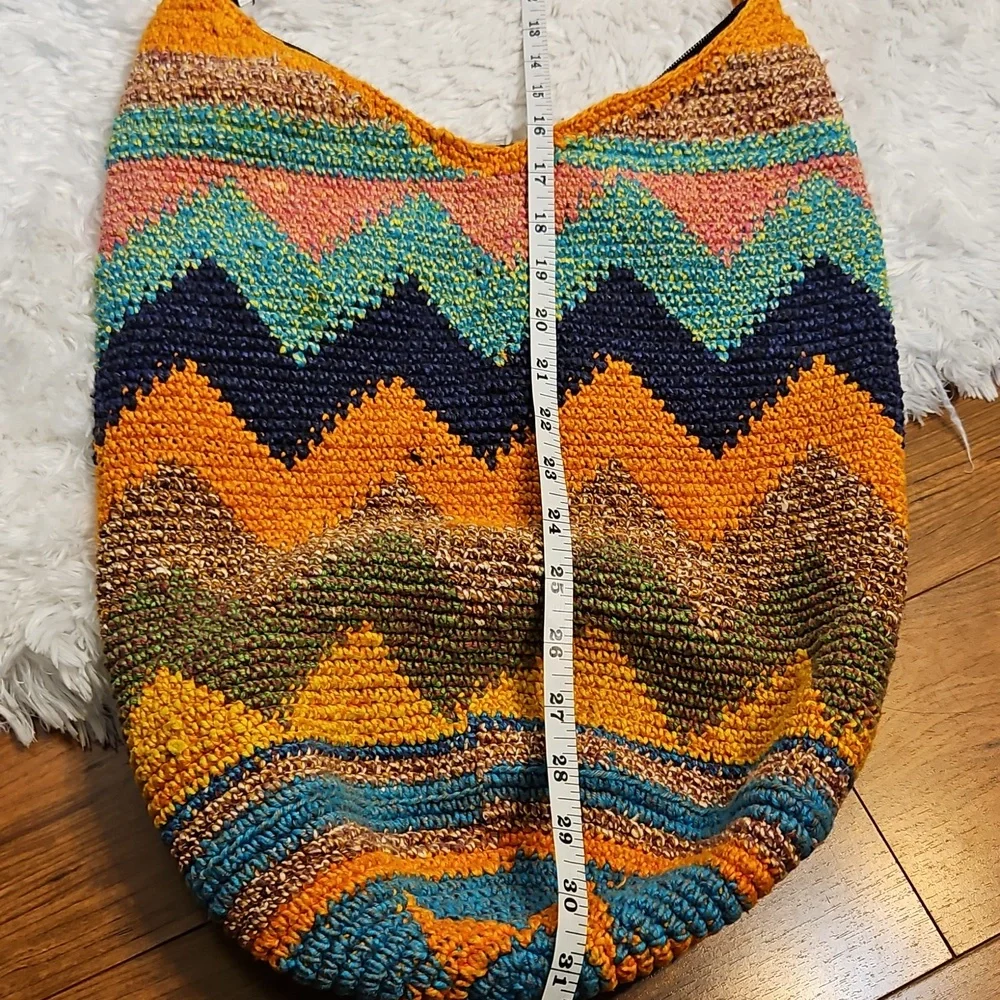 Crochet Hobo Bag Shoulder Bag‎ Chevron Colorful Handmade Hippie Boho Purse